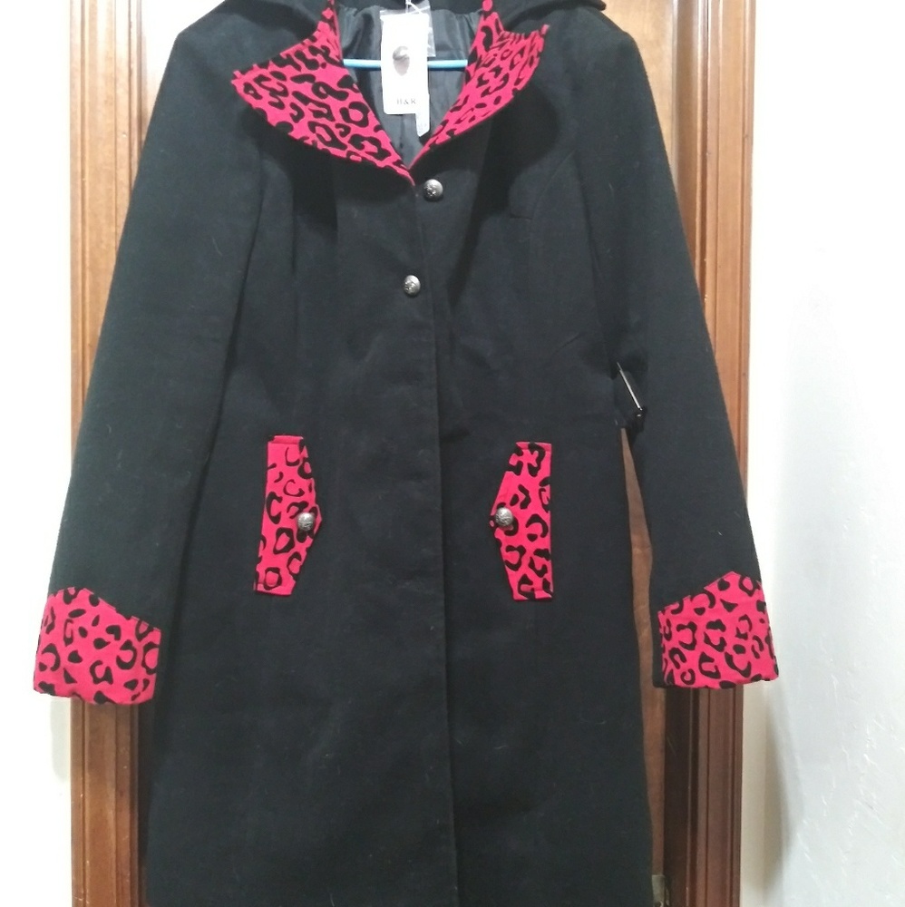 Black and Red Leopard Pinup peacoat